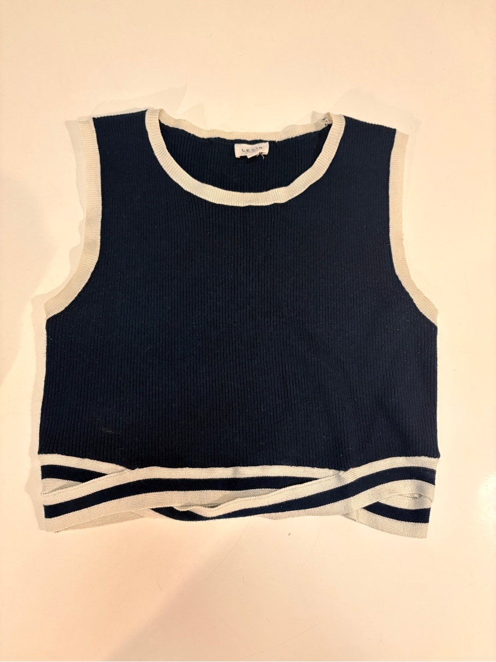 Le Lis Navy Crop Tank with Cream Contrast Trim